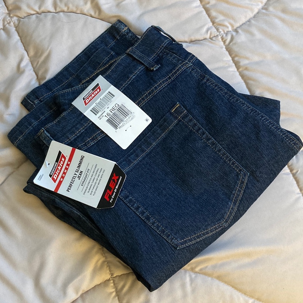 Dickies Women's Straight Fit Dark Blue Jeans Sz 16 Reg